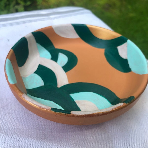 Hand Painted Dish - Terra-cotta Wine Saucer / Catchall / Trinket Dish