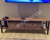 Wooden TV Unit Atlantic Pine with Black Metal Legs, Unique Tv Cabinet, Farmhouse Tv Console, Home Decor Tv Storage with Shelves