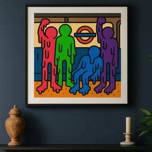 London Underground, Keith Haring Inspired Print, Fine Art, Tube Poster, Art Print, Vibrant Urban Decor, Tube Lines Wall Art, Commuter Gift