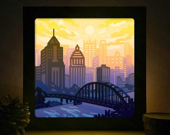 Pittsburgh Paper Cut Light Box Template, 3D Shadow Box SVG Files, Shadow Box Paper Cut, Light Box SVG, 3D Papercut Light Box SVG File