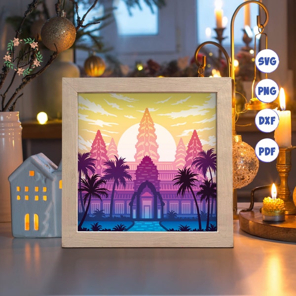 Angkor Wat 3D shadow box svg, Angkor Wat paper cut light box, 3D Angkor Wat shadow box, layered cardstock svg, cricut files