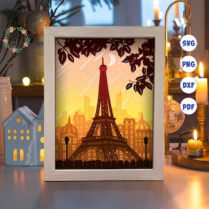 Eiffel 3D, Svg Shadow Box, pour Cricut, pour la silhouette, modèle en couches, fichiers papier découpé