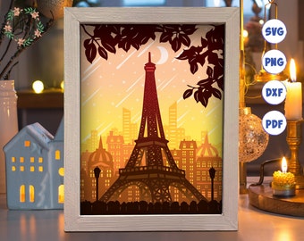 Eiffel Paper Cut Light Box Template, 3D Shadow Box SVG Files, Shadow Box Paper Cut, Light Box SVG, 3D Papercut Light Box SVG File