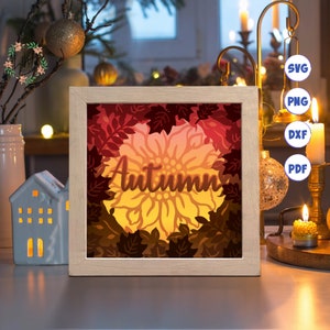 Otoño 3D, Caja de sombras SVG, Para Cricut, Para Silhouette, Plantilla en capas, Archivos de corte de papel