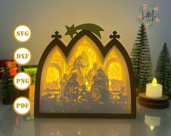 Nativity Scene Lantern SVG: Christmas Shadow Box Papercut (Digital Files) 3