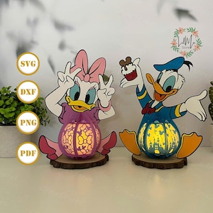 Pack 2 Duck Lantern Paper Cut, Duck Lantern svg, Duck Shadow Box, Cartoon Silhouette lantaarn, Cartoon 3D Box, Light Box Svg