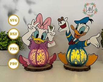 Pack 2 Duck Lantern Paper Cut, Duck Lantern svg, Duck Shadow Box, Cartoon Silhouette Lantern, Cartoon 3d Box, Light Box Svg