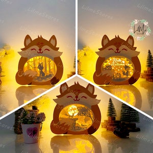 Confezione da 3 lanterne a forma di scatola di volpe, lanterne a forma di animale in formato SVG, scatola con ombra a forma di animale, lanterne a forma di silhouette di animale, scatola 3D a forma di scatola di animali.