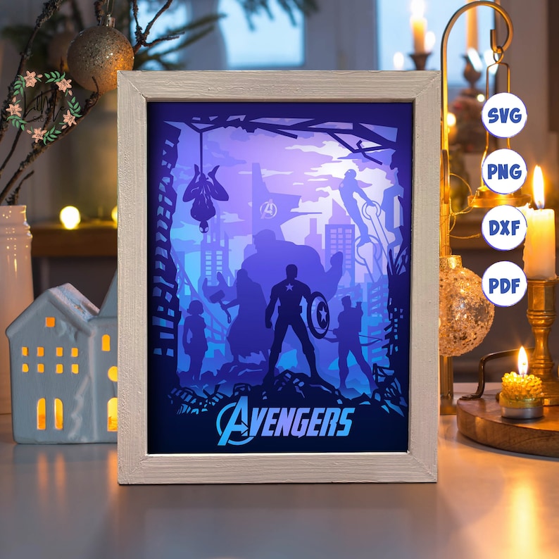 Super Heroes 1 Paper Cut Light Box Template, 3D Shadow Box SVG Files, Shadow Box Paper Cut, Light Box SVG, 3D Papercut Light Box SVG File image 2