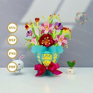 Flower Bouquet 2 Lantern Paper Cut, Bouquet Lantern svg, Bouquet Shadow Box, Flower Silhouette Lantern, Flower 3d Box, Light Box Svg