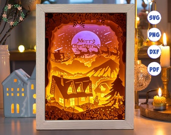 3D Merry Christmas Shadow Box SVG: Layered Paper Cut Template (Digital Download)