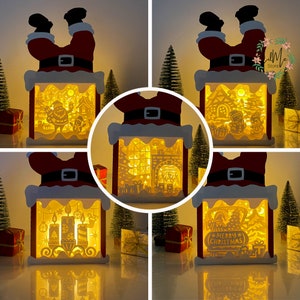 Pack 5 Christmas Santa Box Christmas Lantern Lantern SVG for Cricut Projects DIY, Santa Box Lamp For Christmas Decor, Christmas Shadow Box