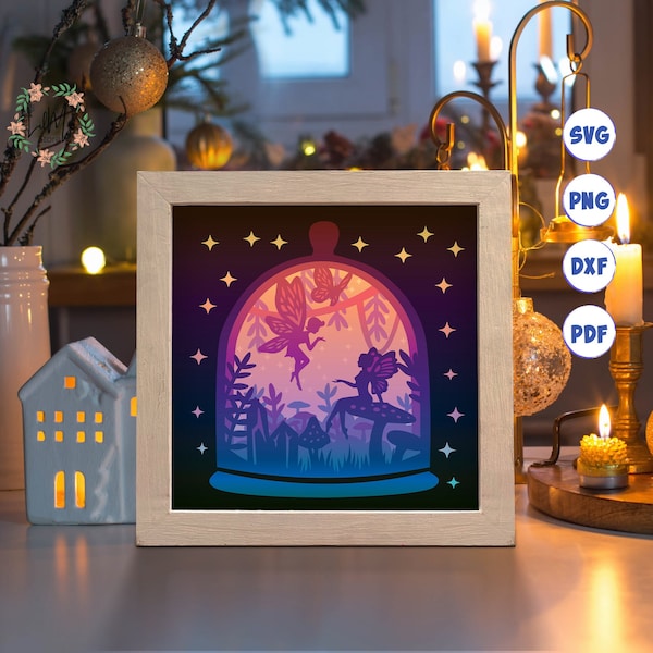 Fairy 2 Paper Cut Light Box Template, 3D Shadow Box SVG Files, Shadow Box Paper Cut, Light Box SVG, 3D Papercut Light Box SVG File