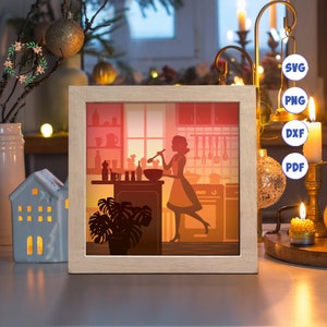 Cuisine 3D, Svg Shadow Box, pour Cricut, silhouette, modèle en couches, fichiers papier découpé