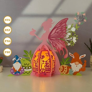 Lanterne de Pâques féerique en papier découpé, lanterne de Pâques svg, boîte ombre de Pâques, lanterne Silhouette de Pâques, boîte 3d de Pâques, boîte lumineuse Svg