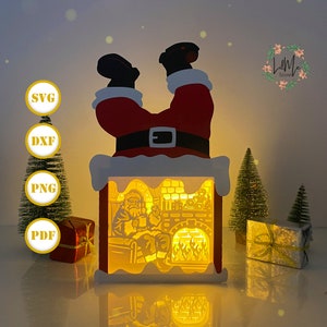Boîte Père Noël lanterne de Noël papier découpé, lanterne de Noël svg, boîte ombre de Noël, lanterne Silhouette de Noël, boîte 3d Père Noël, boîte lumineuse Svg