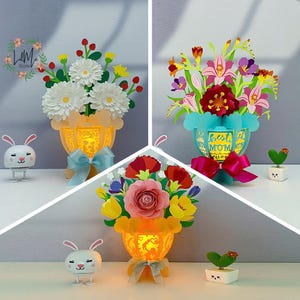 Pack 3 bloemboeket lantaarn papier gesneden, boeket lantaarn svg, boeket schaduwdoos, bloem silhouet lantaarn, bloem 3D-vak, lichtbak Svg