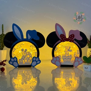 Pack 2 Mickey Pâques boîte TLantern papier découpé, lanterne de Pâques svg, boîte d'ombre de Pâques, lanterne Silhouette de Pâques, boîte 3d de Pâques, boîte lumineuse Svg