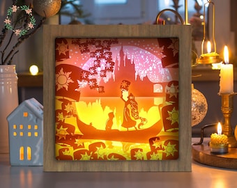 Lantern Square - Paper Cut Light Box, Shadow Box, 3D Papercut Lightbox