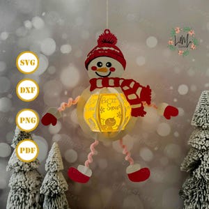Bonhomme de neige suspendu lanterne papier découpé, svg bonhomme de neige lanterne, boîte ombre bonhomme de neige, lanterne Silhouette de Noël, boîte 3d de Noël, boîte lumineuse SVG