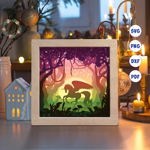 3D Unicorn in the Forest, Shadow Box Svg, For Cricut, For Silhouette, Layered Template, Paper Cut Files