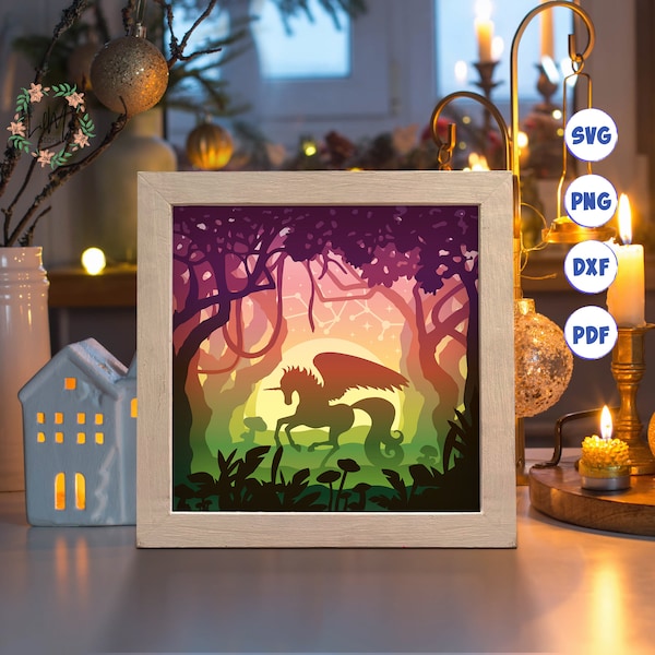 Unicorn in the Forest Paper Cut Light Box Template, 3D Shadow Box SVG Files, Shadow Box Paper Cut, Light Box SVG, 3D Papercut Light Box SVG
