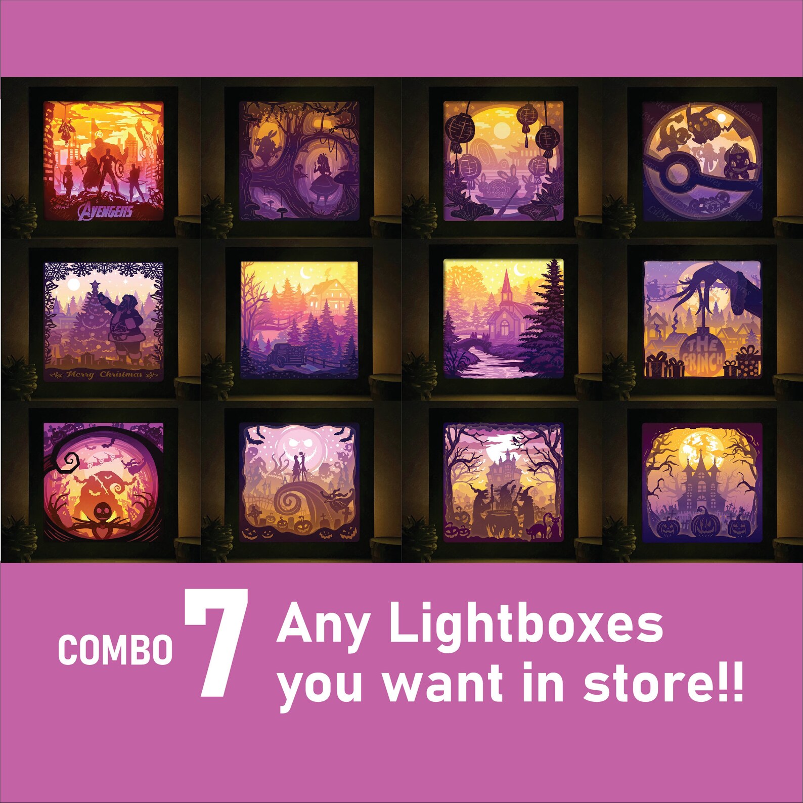 Combo 7 Lightbox Templates Paper Cut Light Box Template Files - Etsy