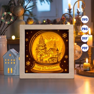 Boule de neige de Noël 3D 2, Svg de la boîte de l'ombre, pour Cricut, pour la Silhouette, modèle en couches, fichier de fichiers papier découpé