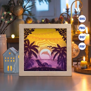 Spiaggia 3D Mare, Shadow Box SVG, Per Cricut, Per Silhouette, Modello a strati, File di ritaglio cartaceo