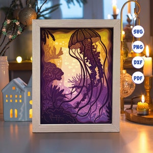 Méduse 3D, Svg Shadow Box, pour Cricut, pour la silhouette, modèle en couches, fichiers papier découpé