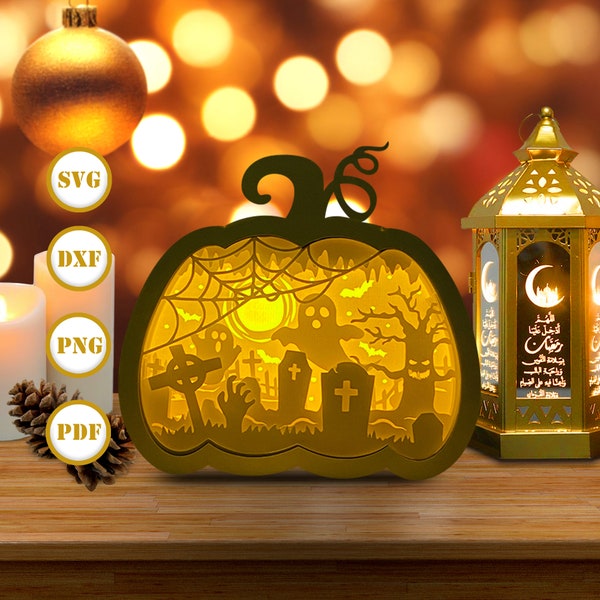 Ghost Pumpkin Halloween Lantern SVG for Cricut Projects DIY, Pumpkin Lamp For Halloween Decor, Halloween Shadow Box