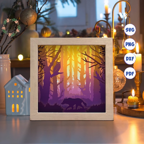 Owl & Wolf Paper Cut Light Box Template, 3D Shadow Box SVG Files, Shadow Box Paper Cut, Light Box SVG, 3D Papercut Light Box SVG File