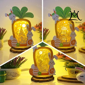 Pack 3 carottes boîte 2 joyeuses Pâques papier découpé, carotte lanterne svg, carotte shadow box, lanterne silhouette carotte, boîte 3d carotte, boîte lumineuse Svg