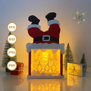 Lanterna di Natale con gnomo 1, carta tagliata, lanterna di Natale in formato SVG, scatola con ombra natalizia, lanterna con silhouette natalizia, scatola con gnomo in formato 3D, scatola luminosa in formato SVG