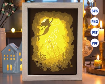 3D Ocean Shadow Box SVG: Ocean Layered Paper Cut Template (Digital Files)