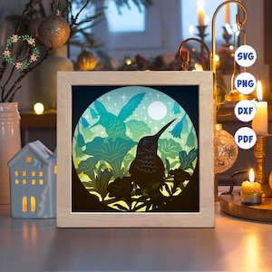 3D-Kolibri 3, Schattenbox-Svg, für Cricut, für Silhouette, Schichtvorlage, Papierschnittdateien