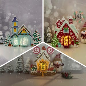 Confezione da 3 diverse lanterne di Natale in carta tagliata, lanterna di Natale in formato SVG, scatola con ombra di Natale, lanterna con silhouette di Natale, scatola di Natale in 3D, scatola luminosa in formato SVG