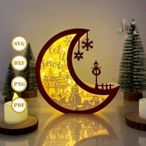 Weihnachten Schneemann Mond Laterne Papierschnitt, Xmas Laterne svg, Xmas Shadow Box, Weihnachtssilhouette Laterne, Moon Box 3d Box, Light Box svg