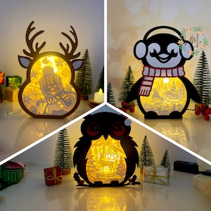 Pack 3 Christmas 9 Box Lantern Paper Cut, Xmas Lantern svg, Xmas Shadow Box, Xmas Silhouette Lantern, Christmas Box 3d Box, Light Box Svg