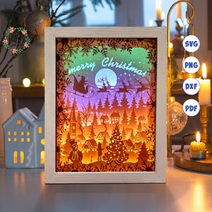 Noël 3D 16A, Shadow Box Svg, pour Cricut, pour Silhouette, modèle en couches, fichier de fichiers papier découpé