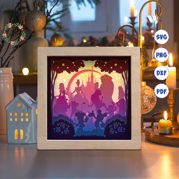 Characters Square Paper Cut Light Box Template, 3D Shadow Box SVG Files, Shadow Box Paper Cut, Light Box SVG, 3D Papercut Light Box SVG File
