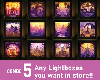 Combo 5 Lightbox Templates Paper Cut: Shadow Box SVG DIY (Digital Files)