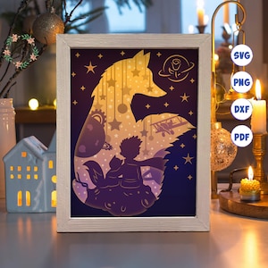 Príncipe e Raposa 3D, Caixa de Sombra Svg, Para Cricut, Para Silhouette, Modelo em Camadas, Arquivos de Corte de Papel