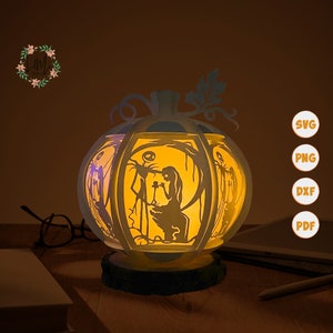 Alptraum Kürbislaterne Papierschnitt, Kürbislaterne svg, Halloween Shadow Box, Halloween Silhouette Laterne, Kürbis 3d Box, Light Box svg