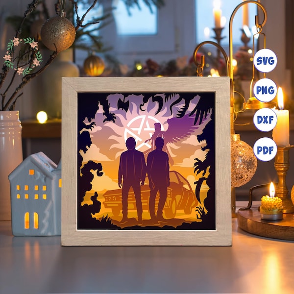 Supernatural Papierschnitt Licht Box Vorlage, 3D Schatten Box SVG-Dateien, Schatten Box Papierschnitt, Light Box SVG, 3D Papierschnitt Light Box SVG-Datei