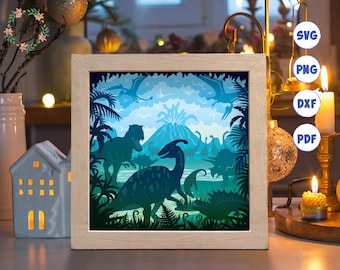 3D Dinosaur Shadow Box SVG: Layered Paper Cut Template (Digital Download)