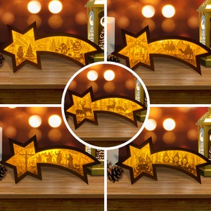 Pack 5 Noël 1 boîte étoile Lanterne de Noël lanterne SVG pour projets Cricut DIY, lampe boîte en étoile pour décoration de Noël, boîte d'ombre de Noël