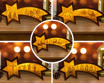 Pack 5 Christmas 1 Star Box Christmas Lantern Lantern SVG for Cricut Projects DIY, Star Box Lamp For Christmas Decor, Christmas Shadow Box