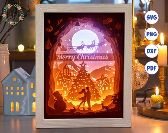 3D Merry Christmas Shadow Box SVG: Layered Paper Cut Template