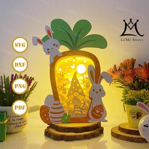Gnome Pâques carotte boîte 2 lanterne papier découpé, svg carotte lanterne, bière ombre boîte, lanterne Silhouette carotte, boîte 3d carotte, boîte lumineuse Svg